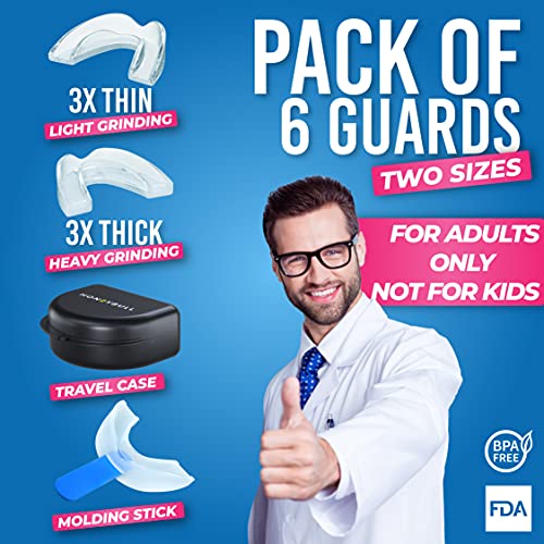 HONEYBULL Mouth Guard for Grinding Teeth [6 Pack] Comes in 2 Sizes for Light ...