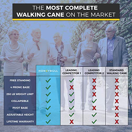 HONEYBULL Walking Cane for Men & Women | Free Standing, Foldable, Pivot Tip [...