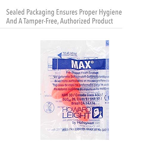 Howard Leight MAX-1 Uncorded NR33 Foam Earplugs Box, 200 Pair (Orange)