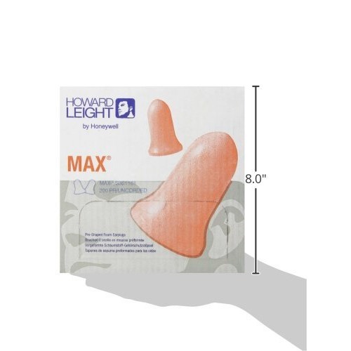 Howard Leight MAX-1 Uncorded NR33 Foam Earplugs Box, 200 Pair (Orange)