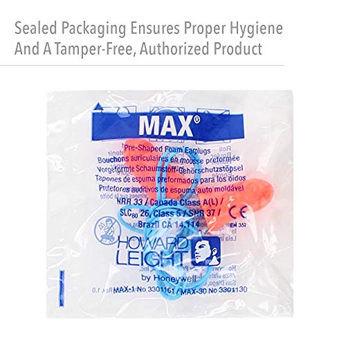 Howard Leight by Honeywell MAX Corded Disposable Foam Earplugs, 100 Pairs (MA...