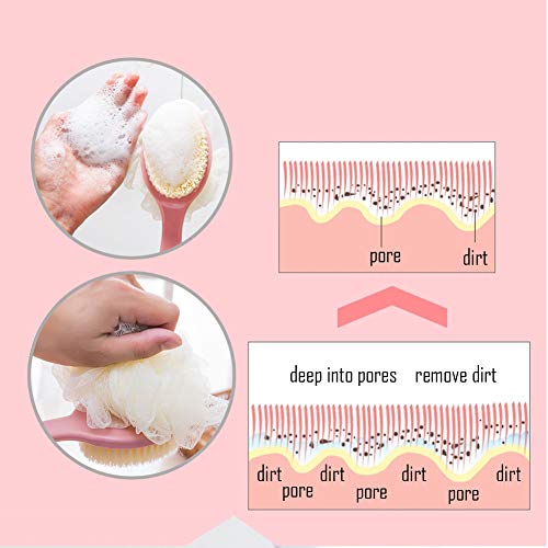 Shower Body Brush with Bristles and Loofah,Back Scrubber Bath Mesh Sponge wit...