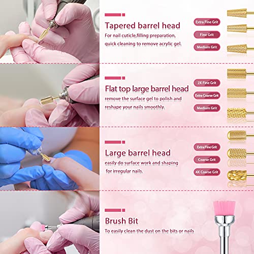 10 Pieces Nail Drill Bits Set, 3 Pieces Cone Tapered Barrel Carbide Nail Cuti...