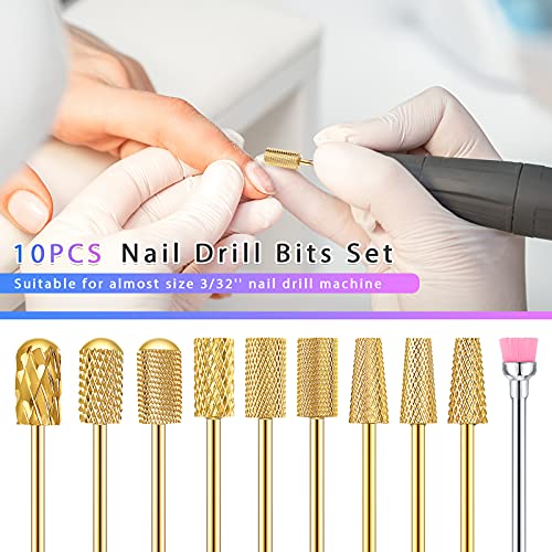 10 Pieces Nail Drill Bits Set, 3 Pieces Cone Tapered Barrel Carbide Nail Cuti...