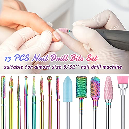13 Pieces Nail Drill Bits Set Nail Cuticle Drill Bit Polish Removing Drill Bi...