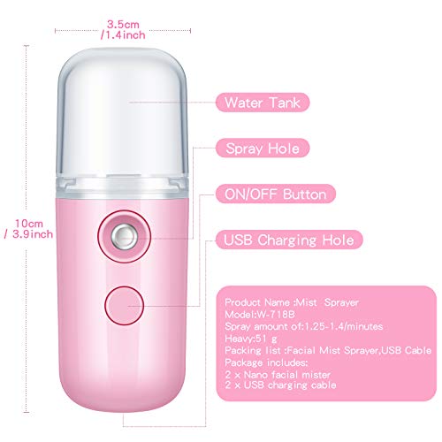 2 Pieces Nano Facial Humidifiers 30 ml Mini Face Humidifier Portable USB Hand...