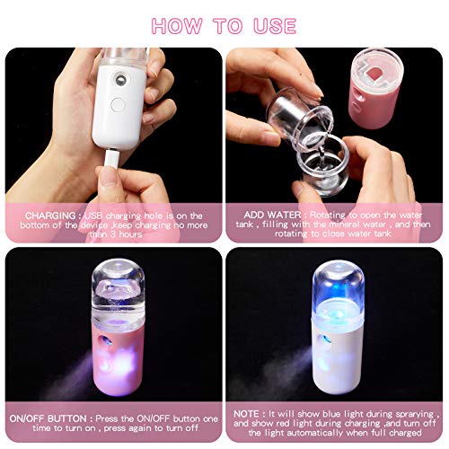 2 Pieces Nano Facial Humidifiers 30 ml Mini Face Humidifier Portable USB Hand...