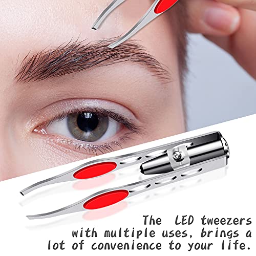 2 Pieces Tweezers with LED Light Hair Removal Lighted Tweezers Makeup Tweezer...