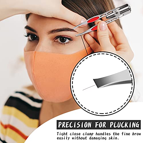 2 Pieces Tweezers with LED Light Hair Removal Lighted Tweezers Makeup Tweezer...