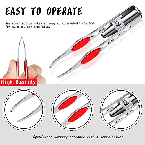 2 Pieces Tweezers with LED Light Hair Removal Lighted Tweezers Makeup Tweezer...