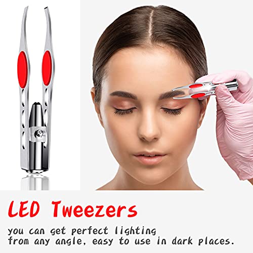 2 Pieces Tweezers with LED Light Hair Removal Lighted Tweezers Makeup Tweezer...