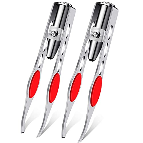 2 Pieces Tweezers with LED Light Hair Removal Lighted Tweezers Makeup Tweezer...