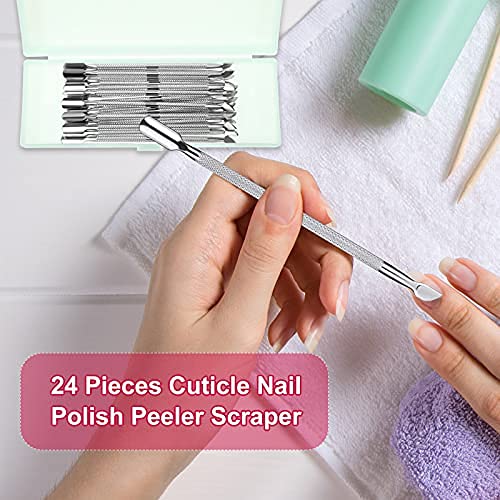 24 Pieces Nail Cuticle Pusher and Cutter Stainless Steel Nail Polish Remover ...