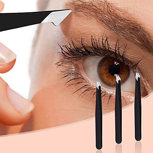 3 Pieces Eyebrow Tweezers Stainless Steel Pointed Slant Tweezers Pointed Hair...