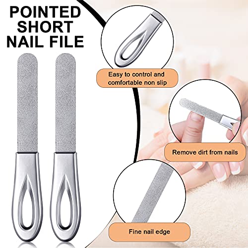 3 Pieces Stainless Steel Nail Files with Leather Case Double Sided Nail Files...