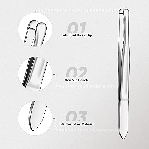3 Pieces Stainless Steel Round Tip Tweezers Eyebrow Hair Removal Tweezers Mak...