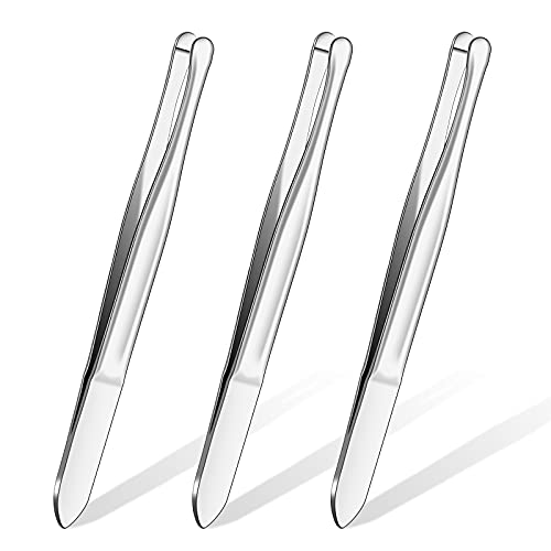 3 Pieces Stainless Steel Round Tip Tweezers Eyebrow Hair Removal Tweezers Mak...