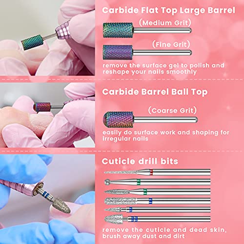 30 Pieces Nail Drill Bits Set 3/32 Inch Ceramic Efile Nail Drill Bits Diamond...