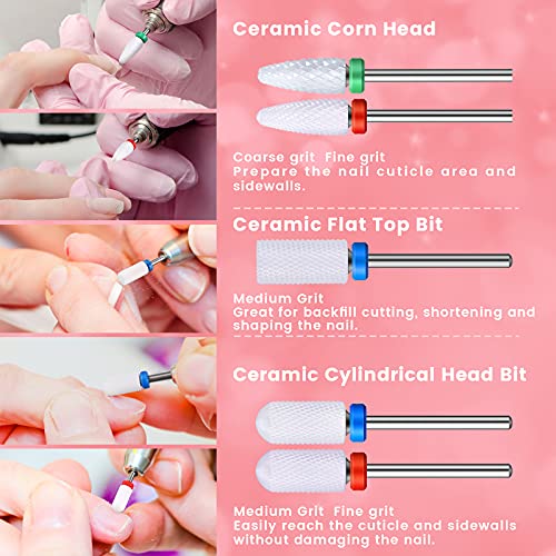 30 Pieces Nail Drill Bits Set 3/32 Inch Ceramic Efile Nail Drill Bits Diamond...