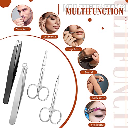 4 Pieces Nose Hair Tweezers Scissors Set Include Nose Hair Trimming Tweezers,...