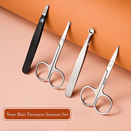 4 Pieces Nose Hair Tweezers Scissors Set Include Nose Hair Trimming Tweezers,...