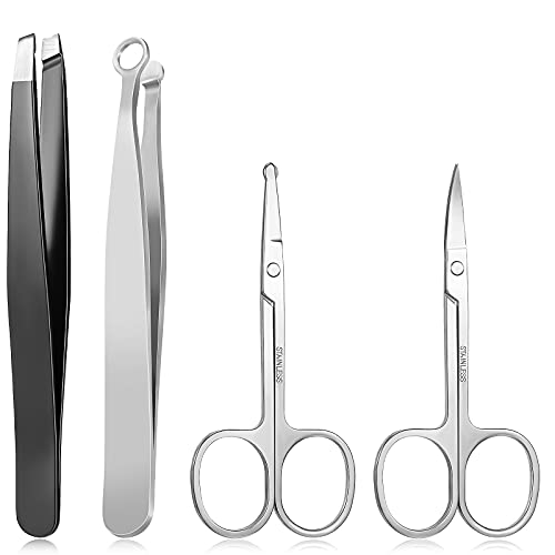 4 Pieces Nose Hair Tweezers Scissors Set Include Nose Hair Trimming Tweezers,...