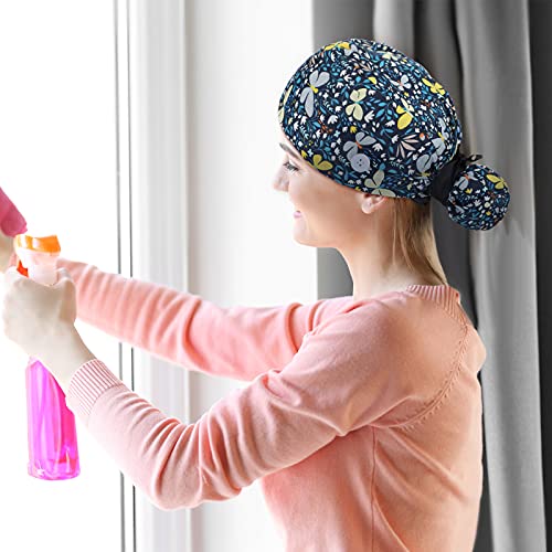 6 Pcs Scrub Caps Women with Buttons Adjustable Bouffant Hats Ponytail Holder ...