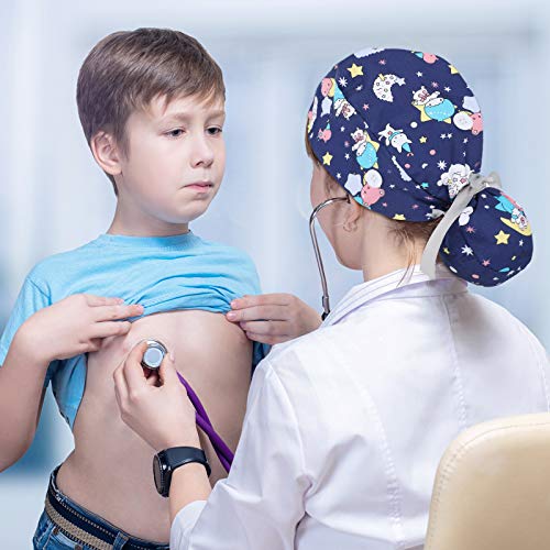 6 Pcs Scrub Caps Women with Buttons Adjustable Bouffant Hats Ponytail Holder ...