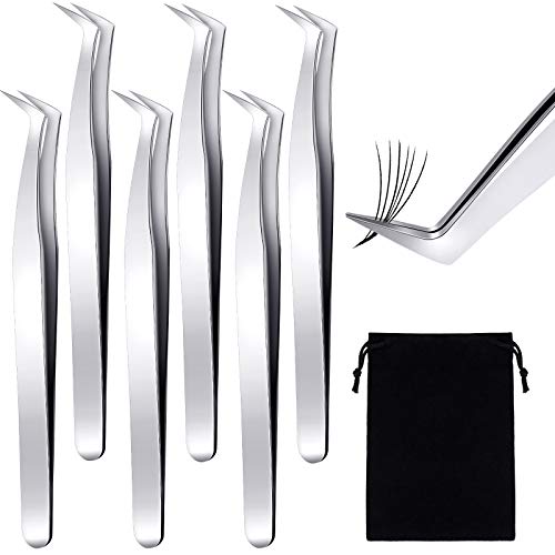6 Piece Eyelash Extension Tweezers Stainless Steel Precision Tweezers Volume ...