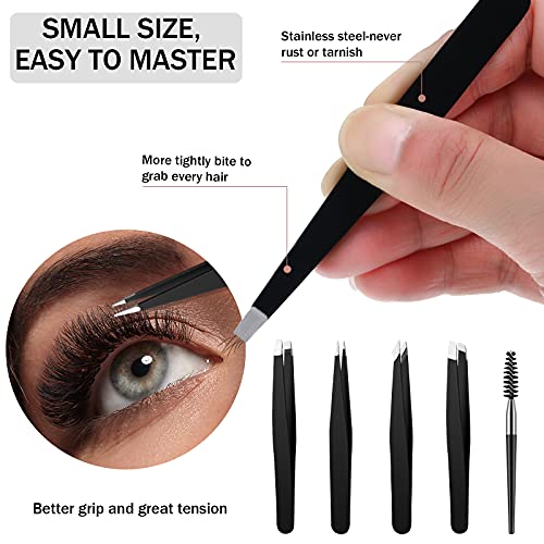 6 Pieces Eyebrow Tweezers Set with Curved Scissors, Eyelash Brush Stainless S...