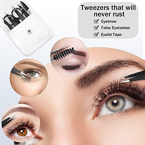 6 Pieces Eyebrow Tweezers Set with Curved Scissors, Eyelash Brush Stainless S...