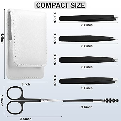 6 Pieces Eyebrow Tweezers Set with Curved Scissors, Eyelash Brush Stainless S...