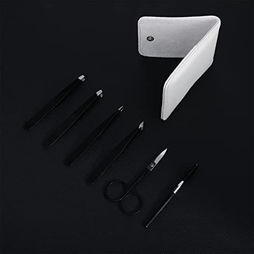 6 Pieces Eyebrow Tweezers Set with Curved Scissors, Eyelash Brush Stainless S...