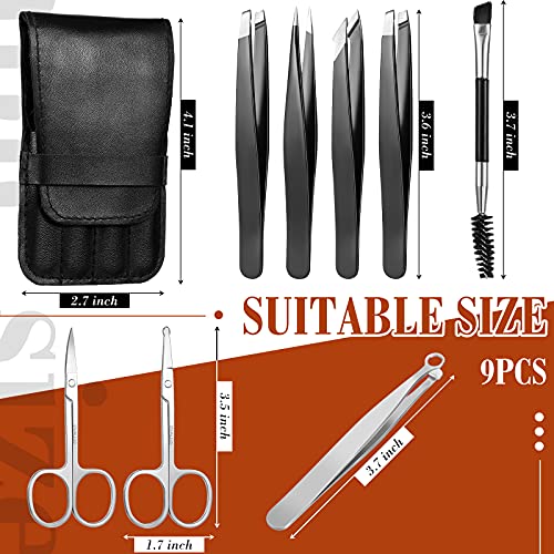 9 Pieces Nose Hair Tweezers Scissors Set Include Eyebrow Tweezers Set with St...