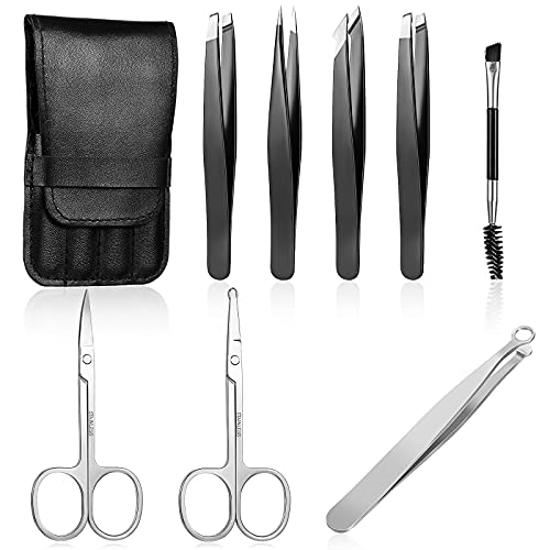 9 Pieces Nose Hair Tweezers Scissors Set Include Eyebrow Tweezers Set with St...