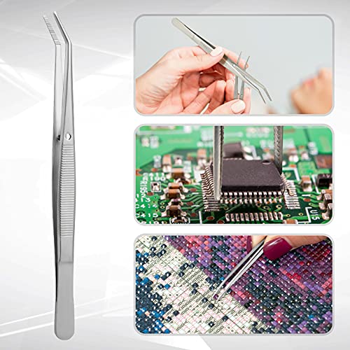 Stainless Steel Tweezers with Curved Serrated Tip Multipurpose Tweezers Sewin...