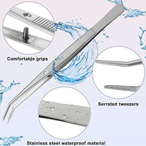 Stainless Steel Tweezers with Curved Serrated Tip Multipurpose Tweezers Sewin...