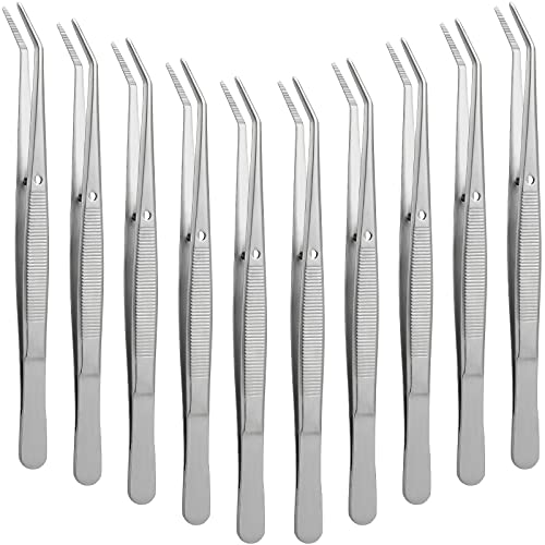 Stainless Steel Tweezers with Curved Serrated Tip Multipurpose Tweezers Sewin...