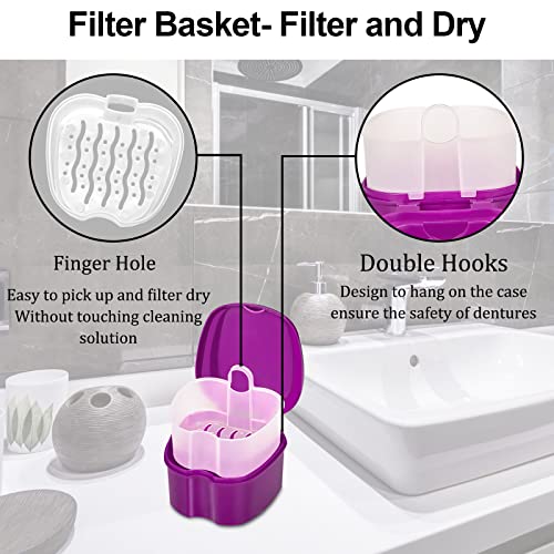 Denture Case Kit, 2 Denture Cup with 2 Denture Brush & 2 Portable Brush Box, ...