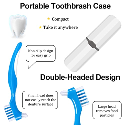 Denture Case Kit, 2 Denture Cup with 2 Denture Brush & 2 Portable Brush Box, ...