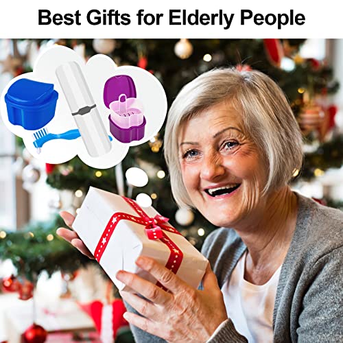 Denture Case Kit, 2 Denture Cup with 2 Denture Brush & 2 Portable Brush Box, ...