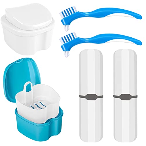 hoolyn 2 Denture Case with 2 Denture Brush & 2 Portable Brush Box, Denture Br...