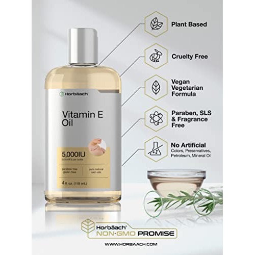 Natural Vitamin E Oil 5000 IU | 8 oz (2 x 4oz) | For Skin, Hair & Face | Vege...