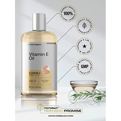 Natural Vitamin E Oil 5000 IU | 8 oz (2 x 4oz) | For Skin, Hair & Face | Vege...