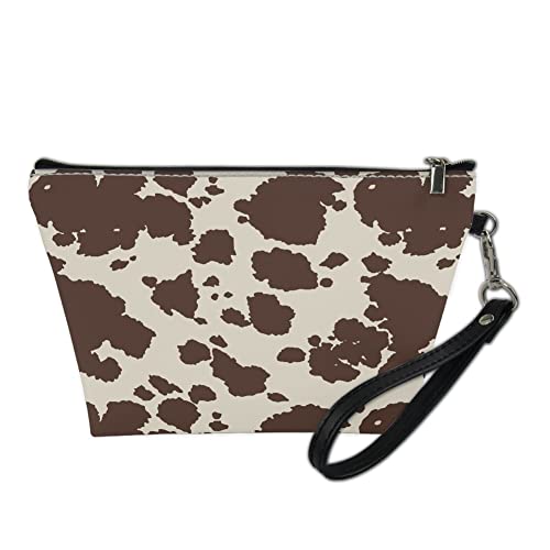 Horeset Brown Cow Print Makeup Bag,Fashion Travel Waterproof Cosmetic Pouch T...