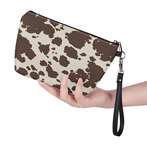 Horeset Brown Cow Print Makeup Bag,Fashion Travel Waterproof Cosmetic Pouch T...
