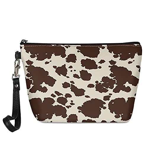 Horeset Brown Cow Print Makeup Bag,Fashion Travel Waterproof Cosmetic Pouch T...
