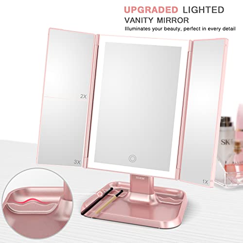 Makeup Mirror Trifold Mirror with Lights - 3 Color Lighting Modes 72 LED Vani...