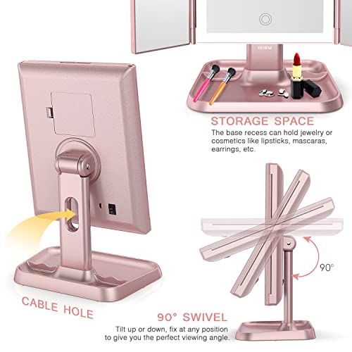 Makeup Mirror Trifold Mirror with Lights - 3 Color Lighting Modes 72 LED Vani...