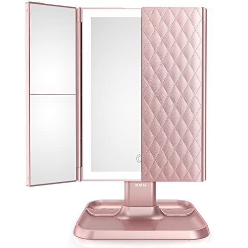 Makeup Mirror Trifold Mirror with Lights - 3 Color Lighting Modes 72 LED Vani...